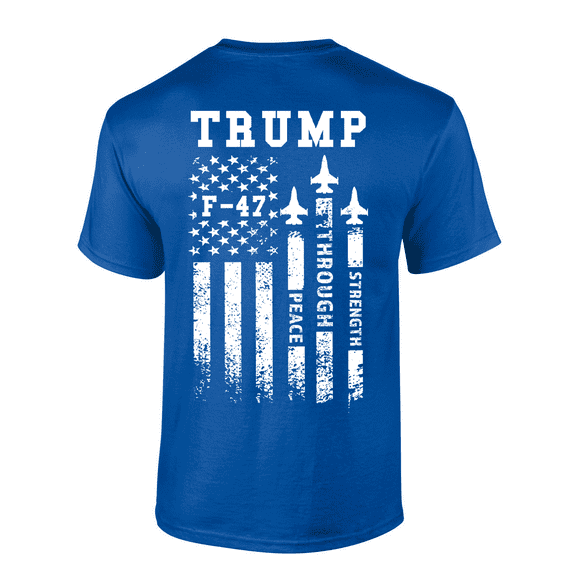 Patriot Pride Peace Through Strength American Flag F-47 Fighter Jet Mens Short-Sleeve T-Shirt-Royal-xl