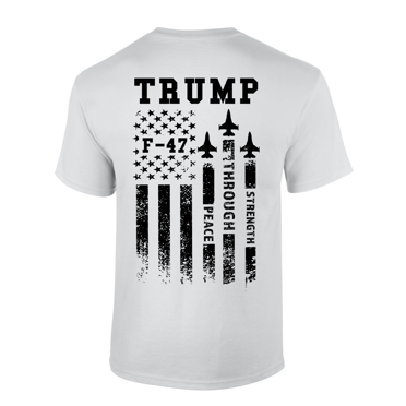 Patriot Pride Peace Through Strength American Flag F-47 Fighter Jet Mens Short-Sleeve T-Shirt-White-large