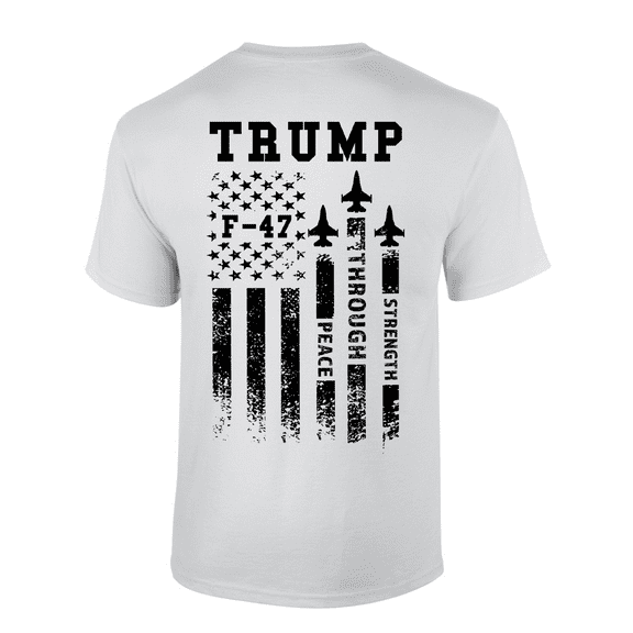 Patriot Pride Peace Through Strength American Flag F-47 Fighter Jet Mens Short-Sleeve T-Shirt-White-small