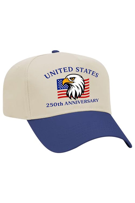 Patriot Pride Reckless Patriot Embroidered Otto Hat 5 Panel Mid Profile – United States 250th Anniversary Eagle Design, Natural/Royal