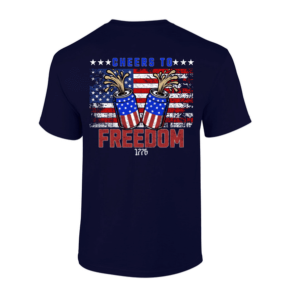 Patriot Pride Reckless Patriot Men's 4th of July Graphic T-Shirt - 1776 Cheers To Freedom, Patriotic Drinks Design-Navy-6xl
