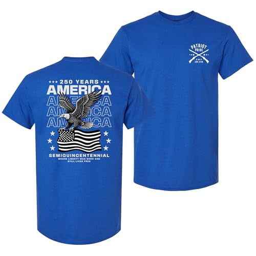 Patriot Pride Reckless Patriot Men’s Graphic T-Shirt – 250 Years of America Eagle & Flag Semiquincentennial Design, Royal, Small