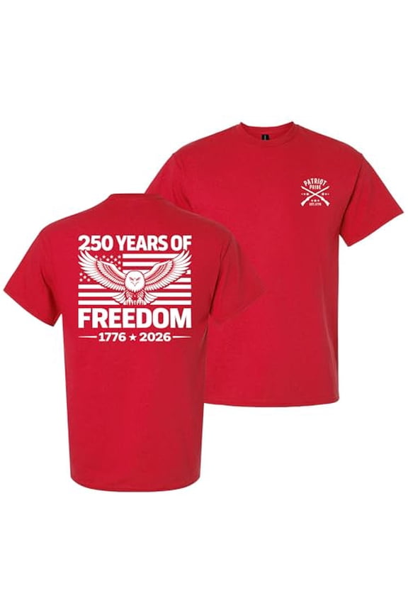 Patriot Pride Reckless Patriot Men’s Graphic T-Shirt – 250 Years of American Freedom Eagle & Flag Design -Red-Medium