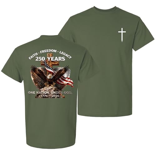 Patriot Pride Reckless Patriot Men’s Graphic T-Shirt – 250 Years of Faith, Freedom, Legacy Eagle & USA Flag Design -Military-Small