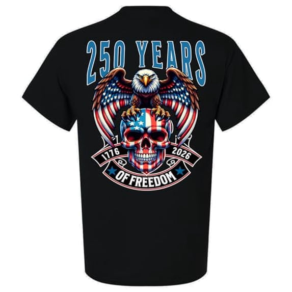 Patriot Pride Reckless Patriot Men’s Graphic T-Shirt – 250 Years of Freedom Eagle & American Flag Skull 1776–2026 Design, Black, X-Large