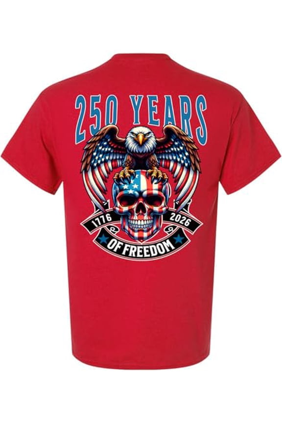 Patriot Pride Reckless Patriot Men’s Graphic T-Shirt – 250 Years of Freedom Eagle & American Flag Skull 1776–2026 Design, Red, X-Large