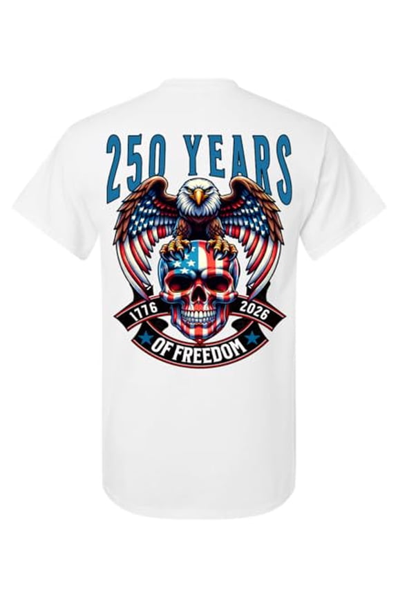 Patriot Pride Reckless Patriot Men’s Graphic T-Shirt – 250 Years of Freedom Eagle & American Flag Skull 1776–2026 Design, White, 4X-Large