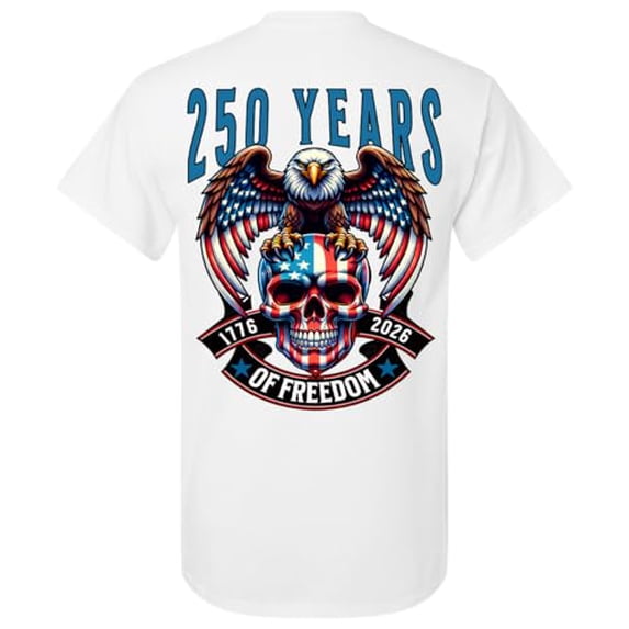 Patriot Pride Reckless Patriot Men’s Graphic T-Shirt – 250 Years of Freedom Eagle & American Flag Skull 1776–2026 Design, White, Medium
