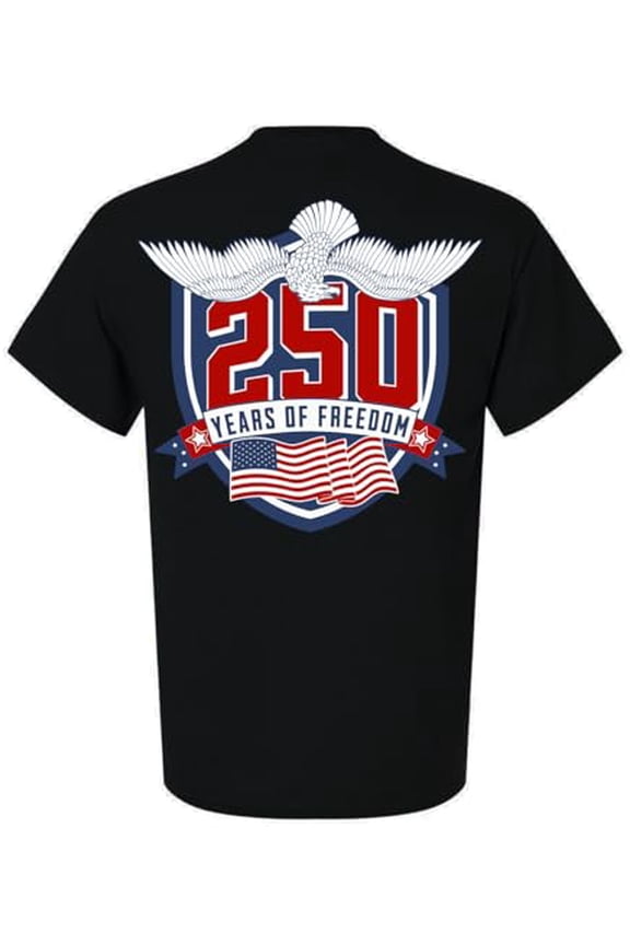 Patriot Pride Reckless Patriot Men’s Graphic T-Shirt – 250 Years of Freedom Eagle, Shield & American Flag Design, Black, XX-Large
