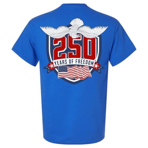 Patriot Pride Reckless Patriot Men’s Graphic T-Shirt – 250 Years of Freedom Eagle, Shield & American Flag Design, Royal, 4X-Large