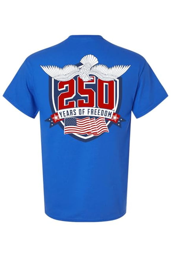 Patriot Pride Reckless Patriot Men’s Graphic T-Shirt – 250 Years of Freedom Eagle, Shield & American Flag Design, Royal, Medium