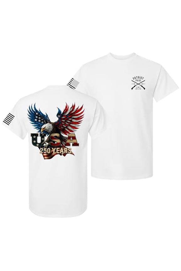 Patriot Pride Reckless Patriot Men’s Graphic T-Shirt – 250 Years of USA with Eagle & American Flag Design, White, 5XL