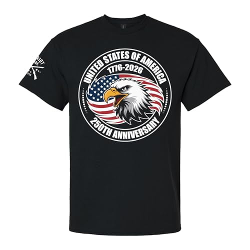 Patriot Pride Reckless Patriot Men’s Graphic T-Shirt – 250th Anniversary of America 1776-2026, Eagle in Flag Design, Black, Medium