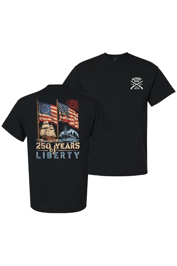 Patriot Pride Reckless Patriot Men’s Graphic T-Shirt –America's 250 Years of Liberty Flags, Ship & Submarine Design, Black, Large