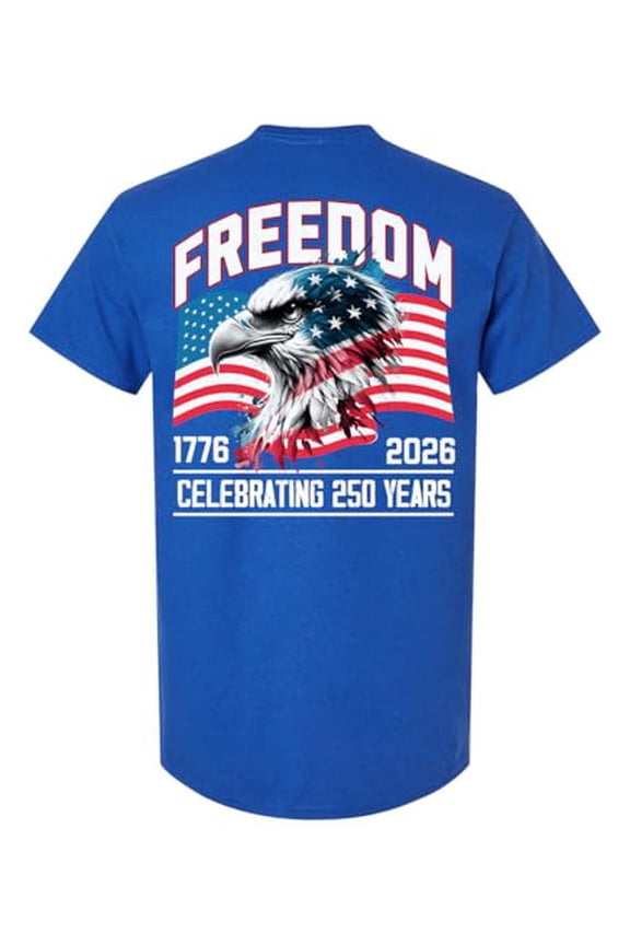 Patriot Pride Reckless Patriot Men’s Graphic T-Shirt – Celebrating 250 Years Freedom Eagle 1776–2026 USA Flag Design, Antique Royal, Large