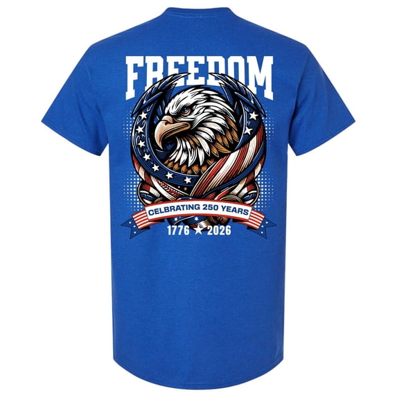 Patriot Pride Reckless Patriot Men’s Graphic T-Shirt – Freedom Eagle “Celebrating 250 Years” 1776–2026 USA Flag Design, Antique Royal, Small