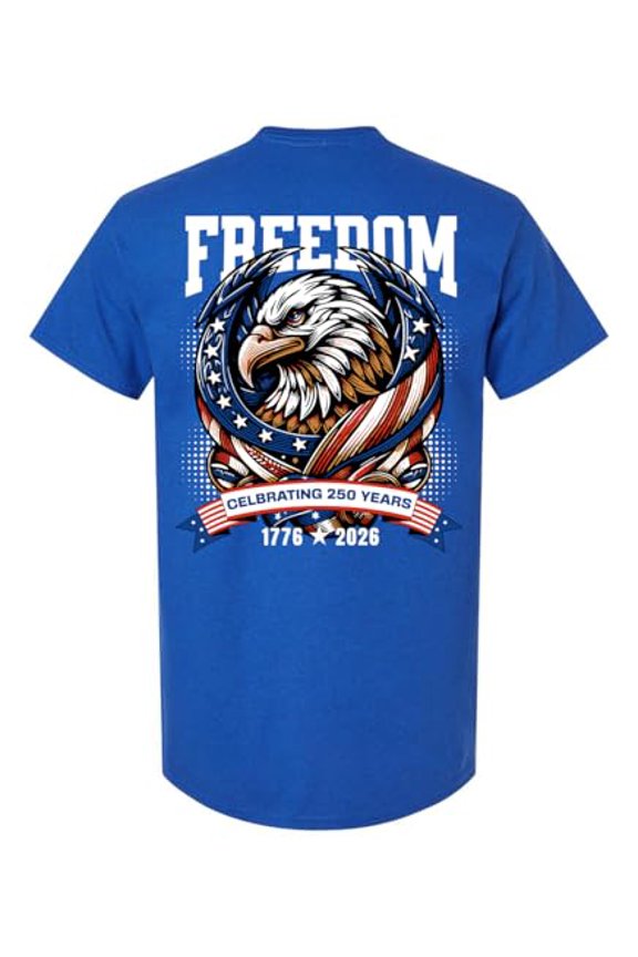 Patriot Pride Reckless Patriot Men’s Graphic T-Shirt – Freedom Eagle “Celebrating 250 Years” 1776–2026 USA Flag Design, Antique Royal, X-Large
