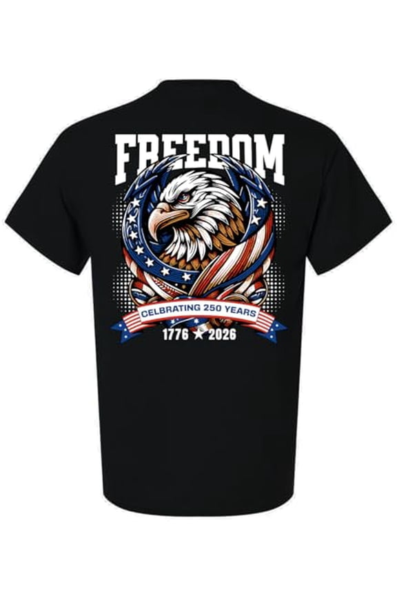 Patriot Pride Reckless Patriot Men’s Graphic T-Shirt – Freedom Eagle “Celebrating 250 Years” 1776–2026 USA Flag Design, Black, Large
