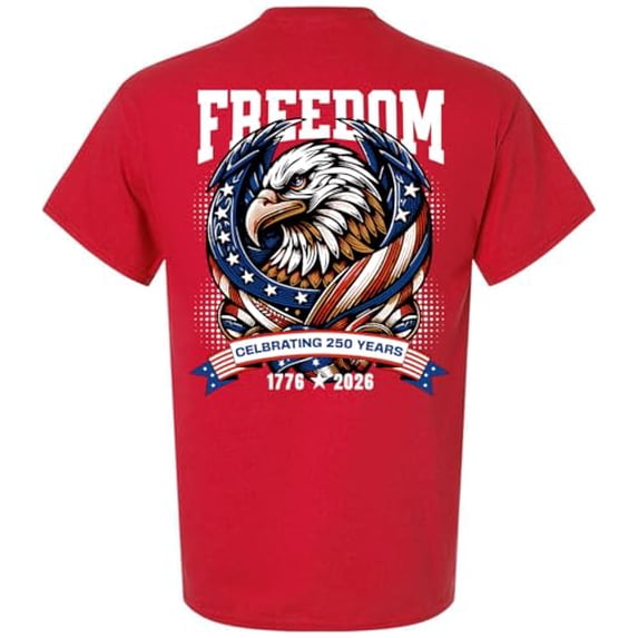 Patriot Pride Reckless Patriot Men’s Graphic T-Shirt – Freedom Eagle “Celebrating 250 Years” 1776–2026 USA Flag Design, Red, Large