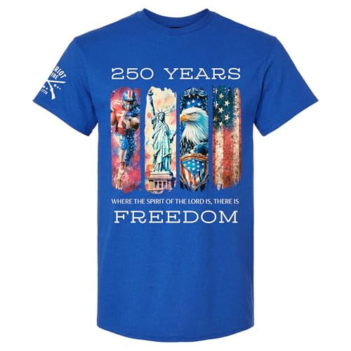 Patriot Pride Reckless Patriot Men’s Graphic T-Shirt – USA 250 Years Where The Spirit of The Lord is, There is Freedom Design, Antique Royal, Large