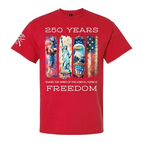 Patriot Pride Reckless Patriot Men’s Graphic T-Shirt – USA 250 Years Where The Spirit of The Lord is, There is Freedom Design, Red, Small