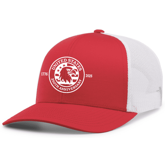 Patriot Pride Reckless Patriot Men’s Mesh Back Trucker Hat – 250th Anniversary of United States Eagle in Flag Design, Red/White
