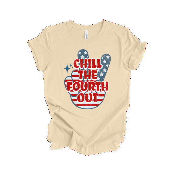 Patriot Pride Reckless Patriot Women's 4th of July Graphic T-Shirt - Chill The Fourth Out Stars & Stripes Peace Sign Design-Soft Cream-medium