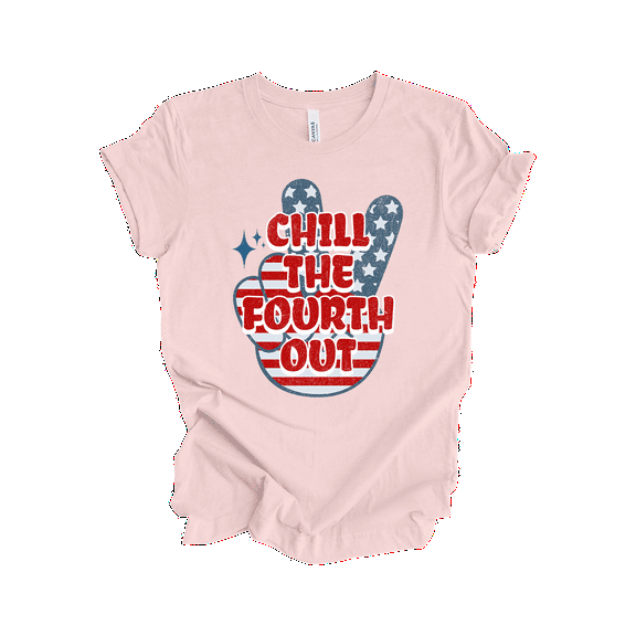 Patriot Pride Reckless Patriot Women's 4th of July Graphic T-Shirt - Chill The Fourth Out Stars & Stripes Peace Sign Design-Soft Pink-small