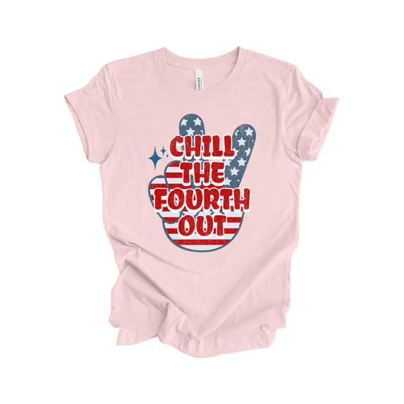 Patriot Pride Reckless Patriot Women's 4th of July Graphic T-Shirt - Chill The Fourth Out Stars & Stripes Peace Sign Design-Soft Pink-xxxl