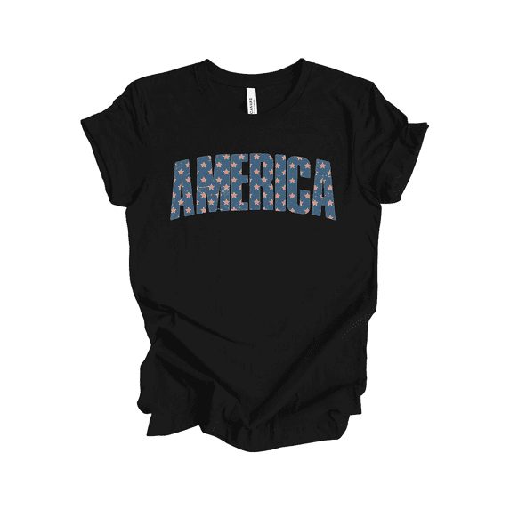 Patriot Pride Reckless Patriot Women's 4th of July Graphic T-Shirt - Curved America Tattered With Stars Design-Black-4xl