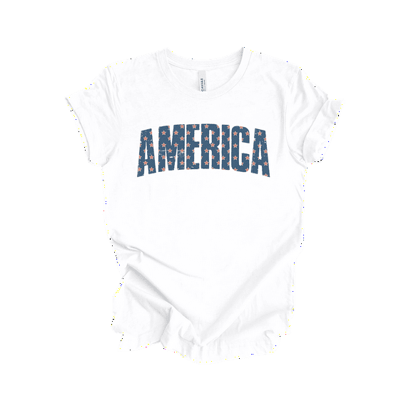 Patriot Pride Reckless Patriot Women's 4th of July Graphic T-Shirt - Curved America Tattered With Stars Design-White-medium