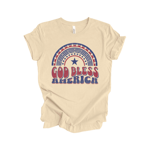 Patriot Pride Reckless Patriot Women's 4th of July Graphic T-Shirt - God Bless America Red, White, Blue Rainbow Design-Soft Cream-medium