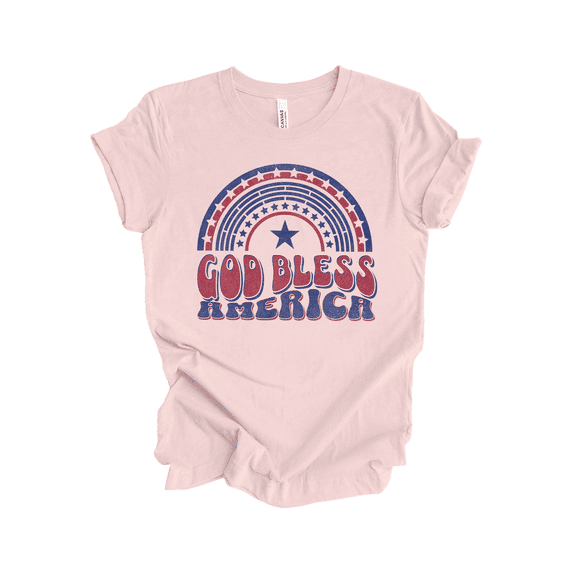 Patriot Pride Reckless Patriot Women's 4th of July Graphic T-Shirt - God Bless America Red, White, Blue Rainbow Design-Soft Pink-medium