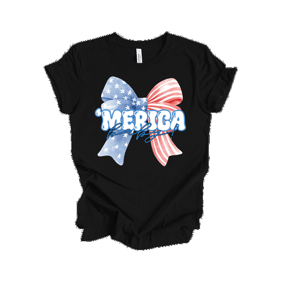 Patriot Pride Reckless Patriot Women's 4th of July Graphic T-Shirt - 'Merica Baby! Patriotic Bow Design-Black-large