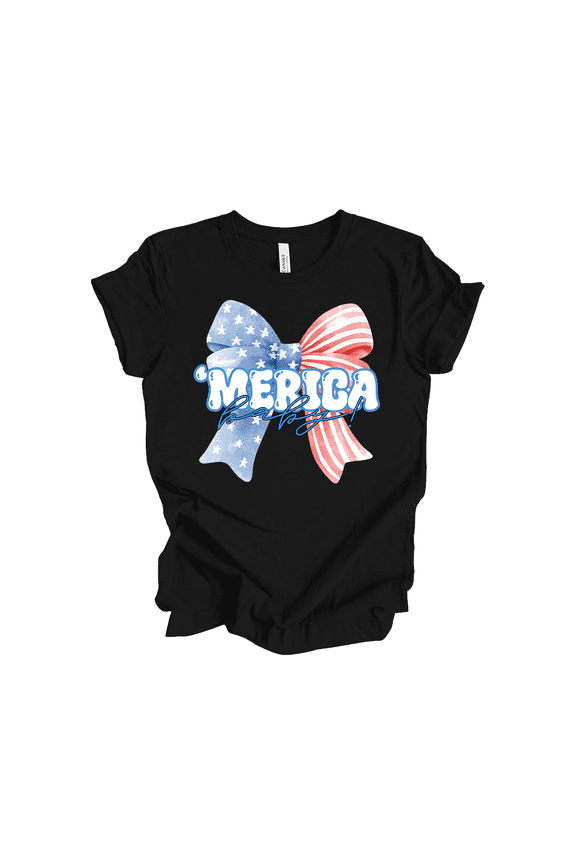 Patriot Pride Reckless Patriot Women's 4th of July Graphic T-Shirt - 'Merica Baby! Patriotic Bow Design-Black-large