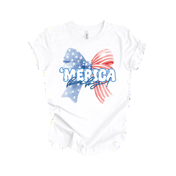 Patriot Pride Reckless Patriot Women's 4th of July Graphic T-Shirt - 'Merica Baby! Patriotic Bow Design-White-4xl