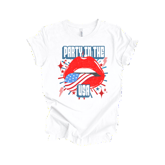 Patriot Pride Reckless Patriot Women's 4th of July Graphic T-Shirt - Party In The USA, Tongue Sticking Out Design-White-xl