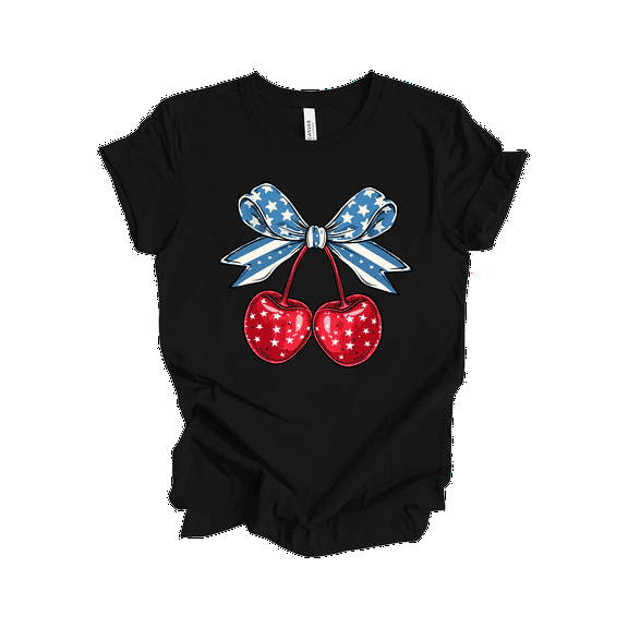 Patriot Pride Reckless Patriot Women's 4th of July Graphic T-Shirt - Patriotic Bow And Cherries Design-Black-xl