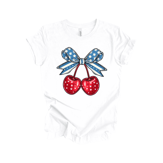 Patriot Pride Reckless Patriot Women's 4th of July Graphic T-Shirt - Patriotic Bow And Cherries Design-White-xxxl