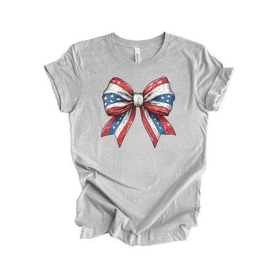 Patriot Pride Reckless Patriot Women's 4th of July Graphic T-Shirt - Patriotic Red, White, Blue Bow Design-Athletic Grey-xxxl