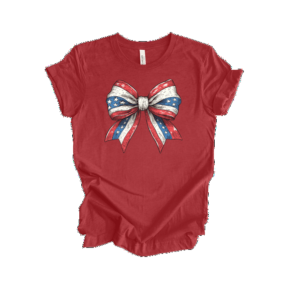 Patriot Pride Reckless Patriot Women's 4th of July Graphic T-Shirt - Patriotic Red, White, Blue Bow Design-Heather Red-large