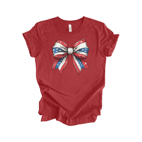 Patriot Pride Reckless Patriot Women's 4th of July Graphic T-Shirt - Patriotic Red, White, Blue Bow Design-Heather Red-xl