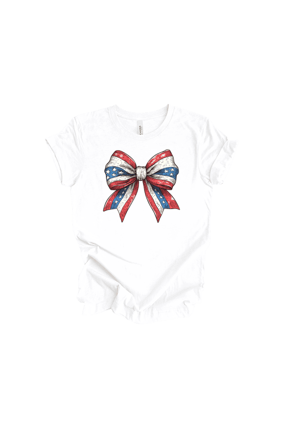 Patriot Pride Reckless Patriot Women's 4th of July Graphic T-Shirt - Patriotic Red, White, Blue Bow Design-White-xl