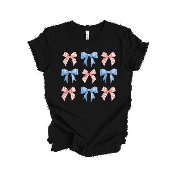 Patriot Pride Reckless Patriot Women's 4th of July Graphic T-Shirt - Red, White, And Blue Coquette Bows Design-Black-large