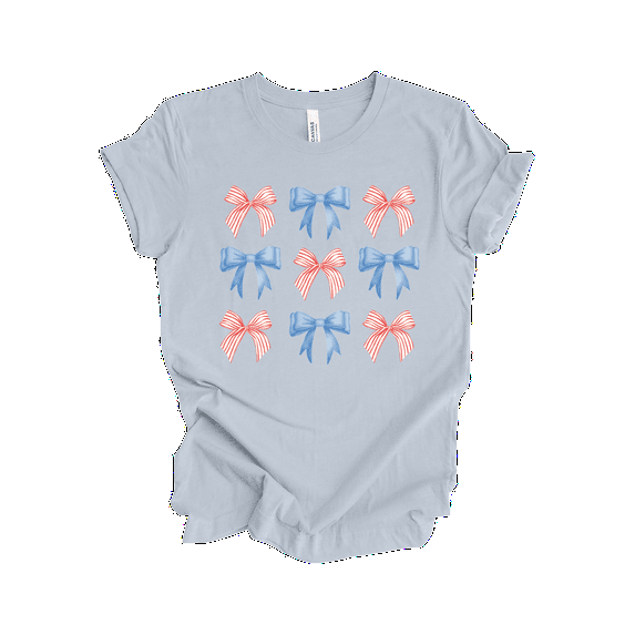 Patriot Pride Reckless Patriot Women's 4th of July Graphic T-Shirt - Red, White, And Blue Coquette Bows Design-Light Blue-5xl