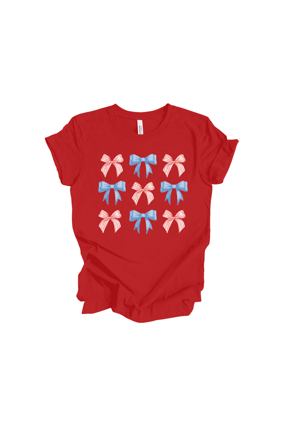 Patriot Pride Reckless Patriot Women's 4th of July Graphic T-Shirt - Red, White, And Blue Coquette Bows Design-Red-xxxl