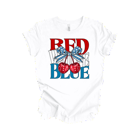 Patriot Pride Reckless Patriot Women's 4th of July Graphic T-Shirt - Red, White, Blue, Bowed Cherries Design-White-medium