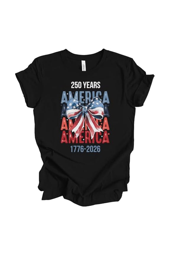 Patriot Pride Reckless Patriot Women’s Graphic T-Shirt – 250 Years of America 1776-2026 with USA Flag Bow Design, Black, 5XL