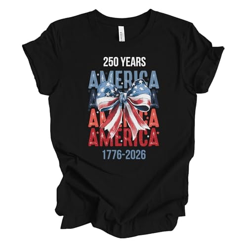 Patriot Pride Reckless Patriot Women’s Graphic T-Shirt – 250 Years of America 1776-2026 with USA Flag Bow Design, Black, Large