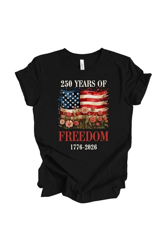 Patriot Pride Reckless Patriot Women’s Graphic T-Shirt – 250 Years of Freedom 1776–2026 Floral American Flag Design, Black, 4XL